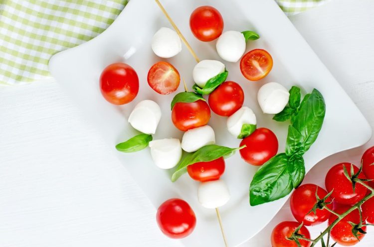 mozzarella balls with basil, tomatos and balsamic, caprese